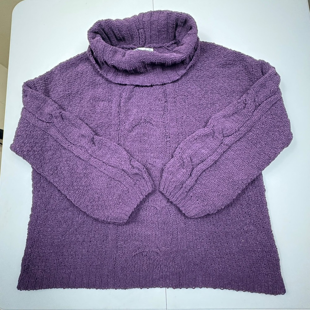 Seven 7 Purple Textured Cable‎ Knit Turtleneck Sweater M M